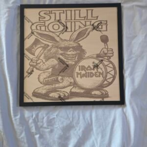 “Still Going – Heavy Metal Bunny | 16x16 Laser Engraved Basswood Wall Art”
