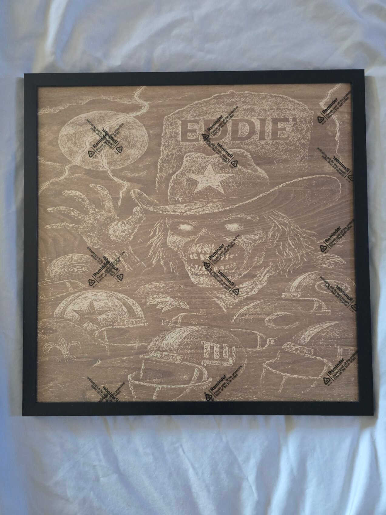 “Eddie Rises — Heavy Metal Horror 16x16 Laser Engraved Basswood Art”