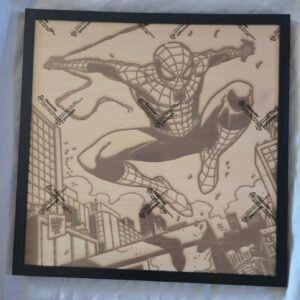 “The Web-Slinger in Motion — 16x16 Laser Engraved Basswood Art”