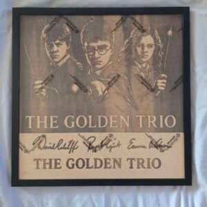 “The Golden Trio — 16x16 Laser Engraved Wizarding World Wall Art”
