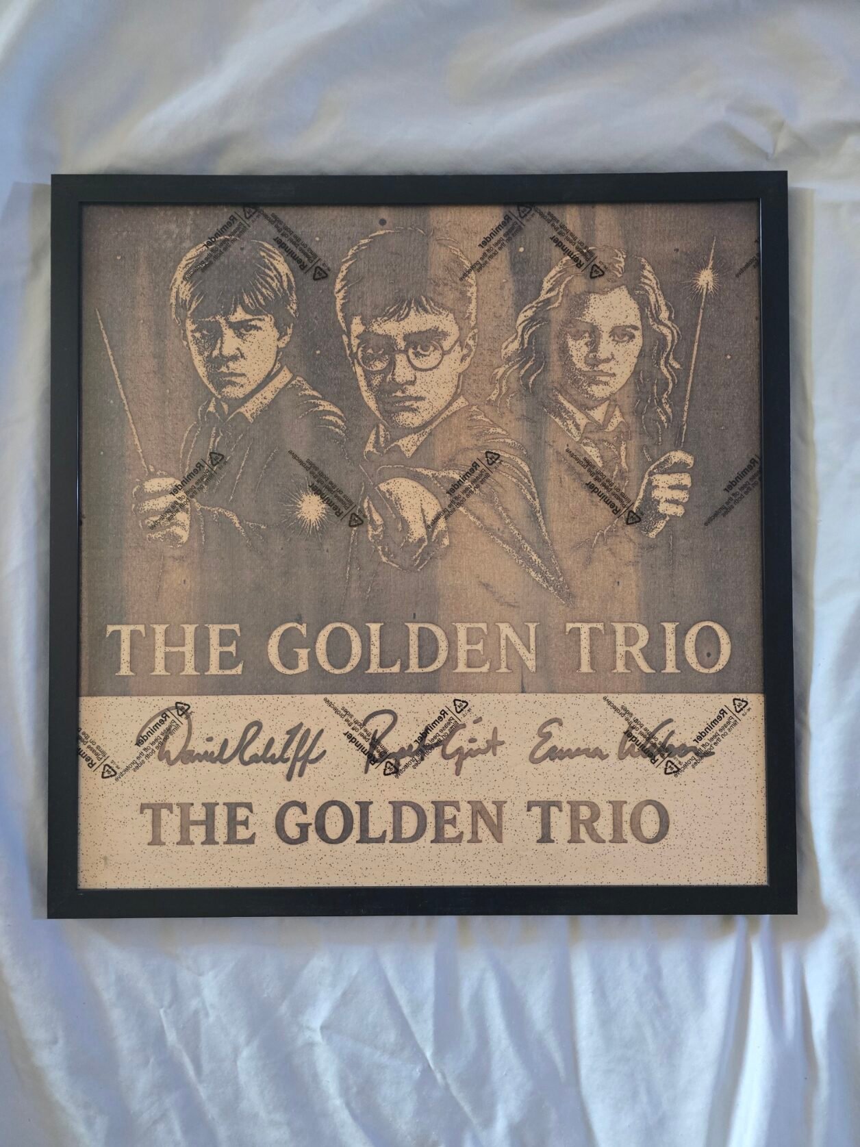 “The Golden Trio — 16x16 Laser Engraved Wizarding World Wall Art”