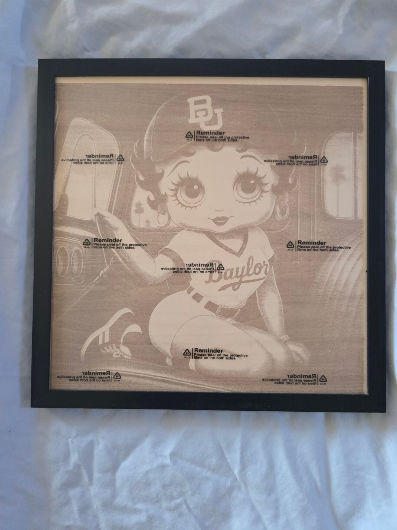“Baylor Betty — 12x12 Laser Engraved Basswood Fan Art”