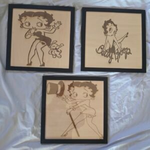 “Classic Betty Boop Collection — 12X12 Laser Engraved Basswood Wall Art Set”